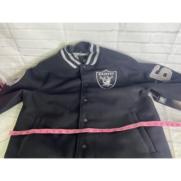 Ultra Game NFL Las Vegas Raiders Mens Varsity Coaches Snap Up Jacket Coat Size L - Picture 10 of 13